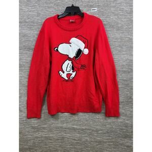 Peanuts Sweater Womens L Red Snoopy Ugly Christmas Crew Neck Knit Pullover